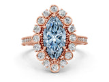 Rose gold Fancy Blue Marquise  Halo Milgrain Pave Diamond Ring with Four-Prong Setting