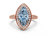 Rose gold Fancy Blue Marquise  Halo Milgrain Solitaire with Bezel Set Side Stones and Pave Band_49
