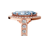 Rose gold Fancy Blue Marquise  Halo Milgrain Solitaire with Bezel Set Side Stones and Pave Band_54