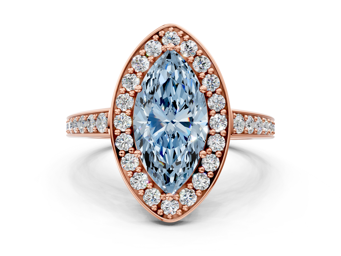 Rose gold Fancy Blue Marquise  Halo Pavé Diamond Engagement Ring with Bezel Setting_20