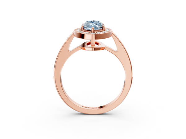 Rose gold Fancy Blue Marquise  Halo Pavé Diamond Engagement Ring with Bezel Setting