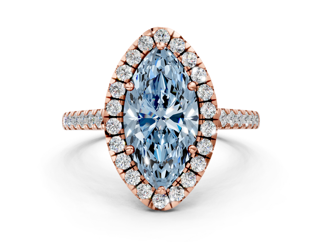 Rose gold Fancy Blue Marquise  Halo Pavé Diamond Engagement Ring with Four-Prong Setting_3