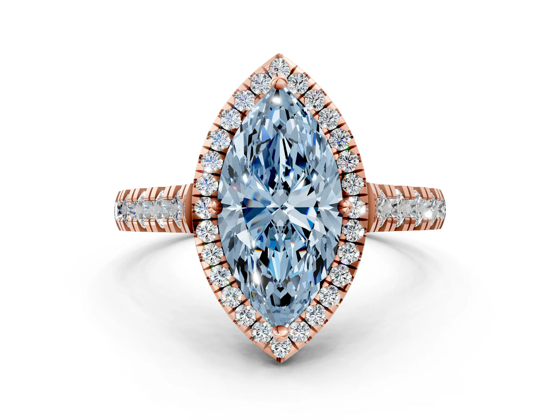 Rose gold Fancy Blue Marquise  Halo Pavé Diamond Engagement Ring with Four-Prong Setting_31