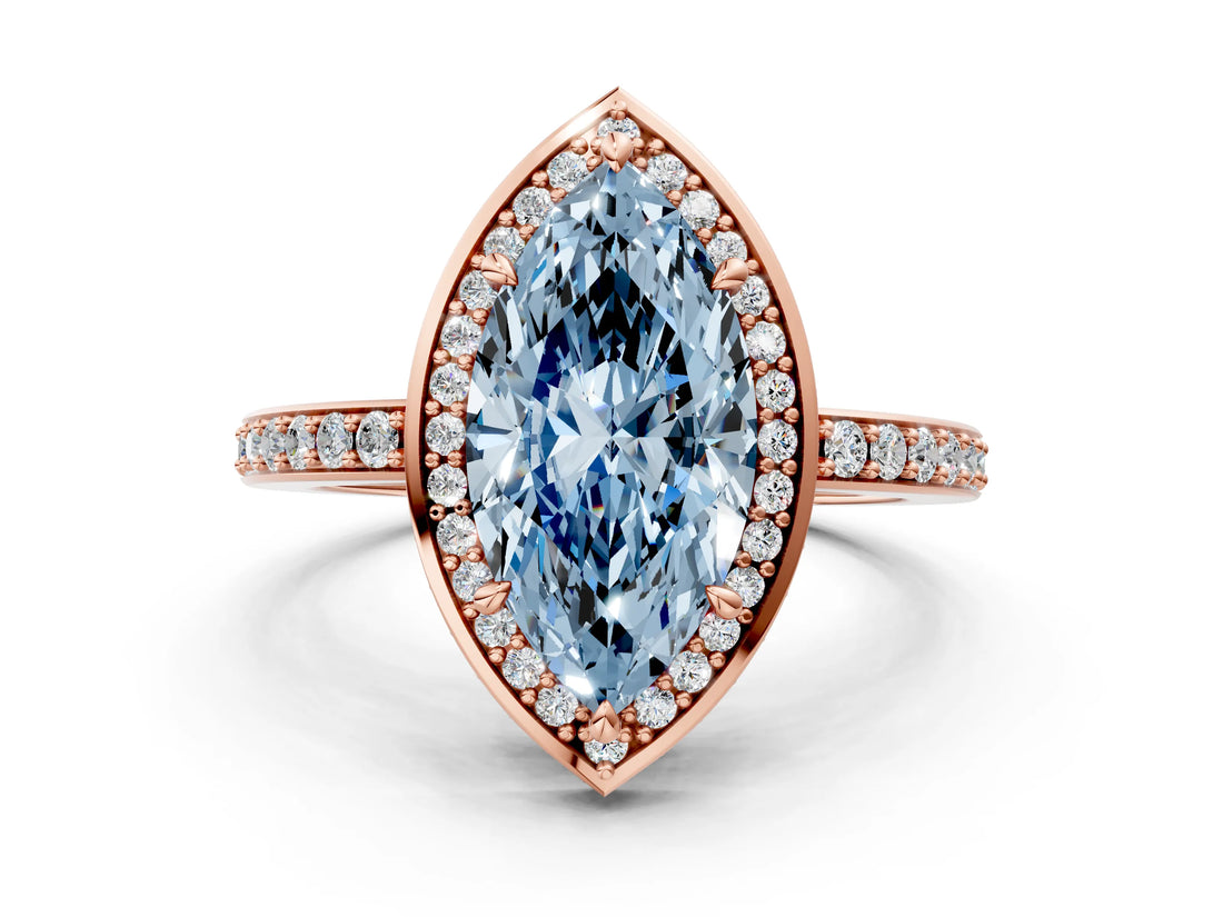 Rose gold Fancy Blue Marquise  Halo Pave Band Solitaire Ring with Prong Setting_66