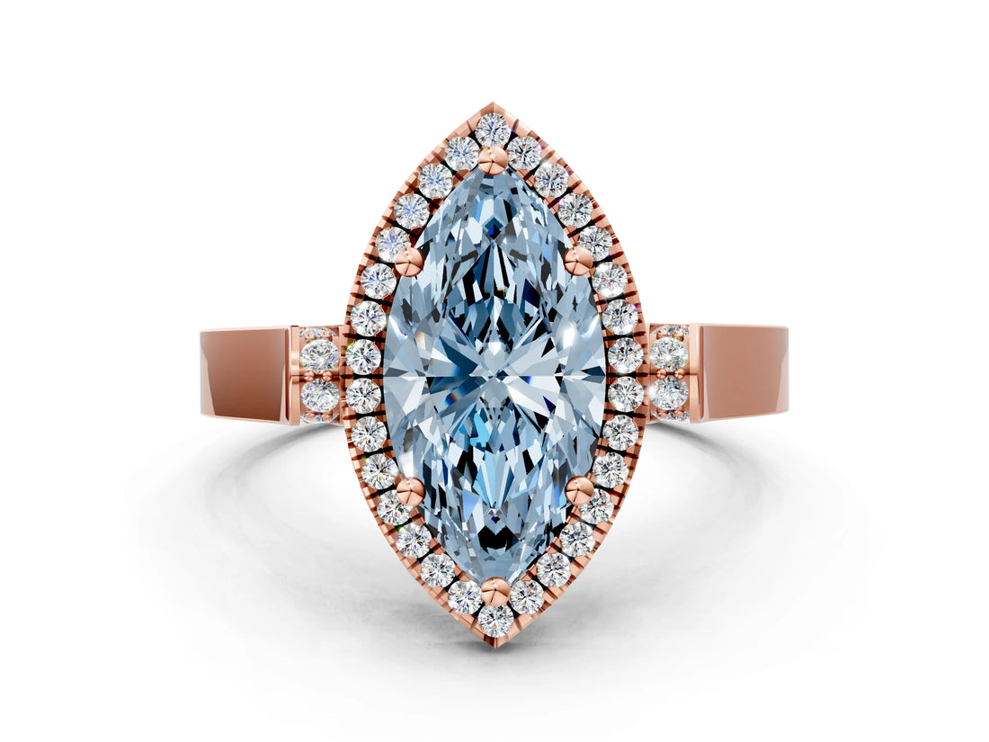 Rose gold Fancy Blue Marquise  Halo Pave Split Shank Prong Setting Ring_26
