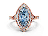 Rose gold Fancy Blue Marquise  Halo Round Diamond Milgrain Pave Engagement Ring_3