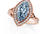 Rose gold Fancy Blue Marquise  Halo Round Diamond Milgrain Pave Engagement Ring_4