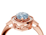 Rose gold Fancy Blue Marquise  Halo Round Diamond Milgrain Pave Engagement Ring_7