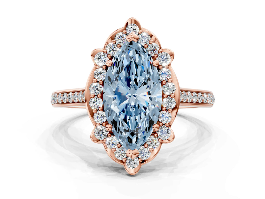 Rose gold Fancy Blue Marquise  Halo Round Diamond Pave Band with Four-Prong Setting_38