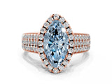 Rose gold Fancy Blue Marquise  Halo Round Diamond Pave Band with Prong Setting
