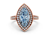 Rose gold Fancy Blue Marquise  Halo Solitaire Diamond Ring with Pave Band and Bezel Setting_49