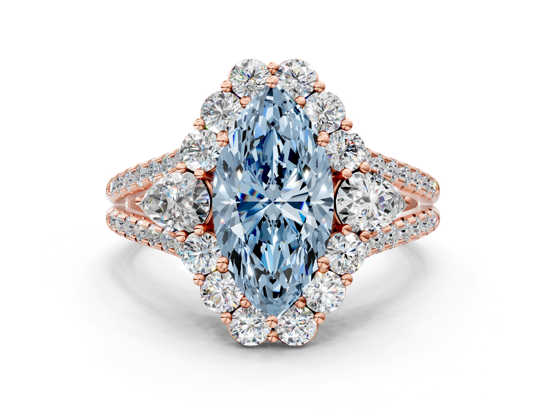 Rose gold Fancy Blue Marquise  Halo Split Shank Diamond Engagement Ring with Prong Setting_20
