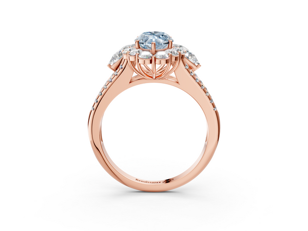 Rose Gold Marquise Halo Pear Side Stone Engagement Ring Setting for Fancy Blue Center