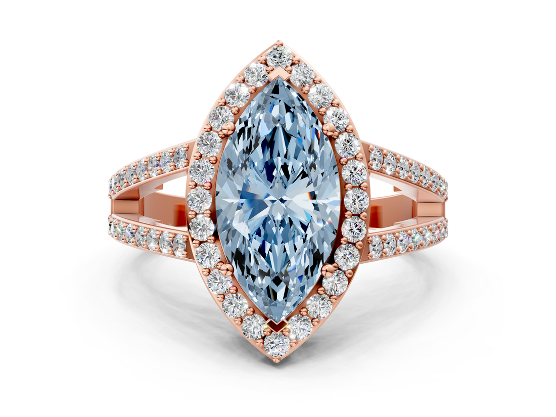 Rose gold Fancy Blue Marquise  Halo Split Shank Diamond Ring with Four-Prong Setting_32