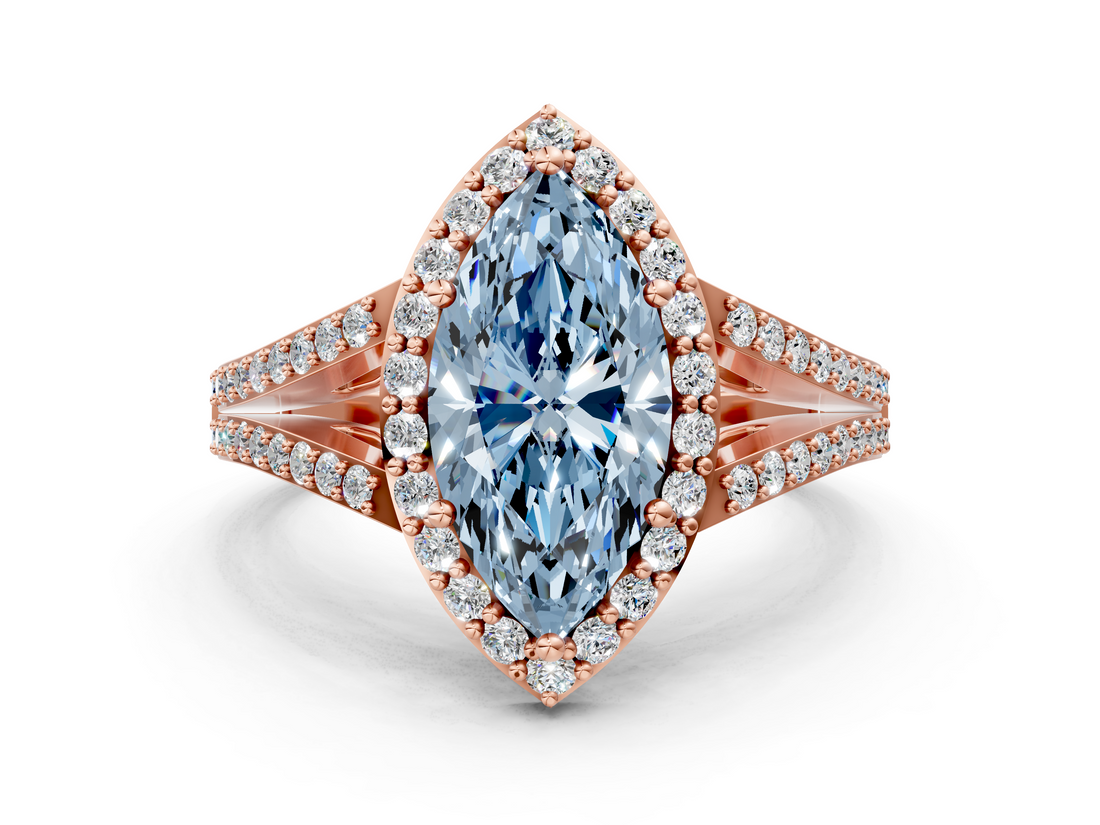 Rose gold Fancy Blue Marquise  Halo Split Shank Diamond Ring with Prong Setting_20