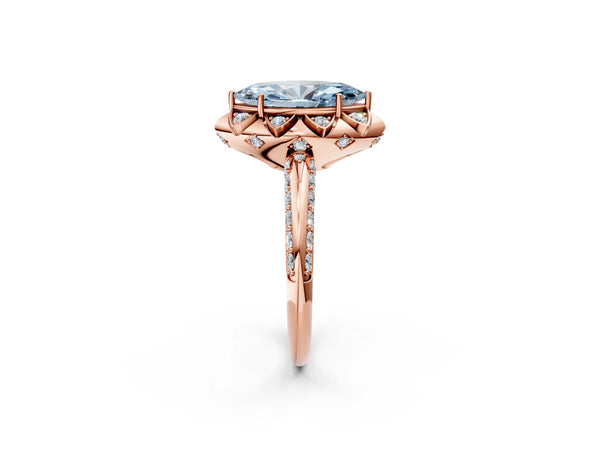 Rose gold Fancy Blue Marquise  Halo Split Shank Pave Diamond Ring with Petal Prong Setting