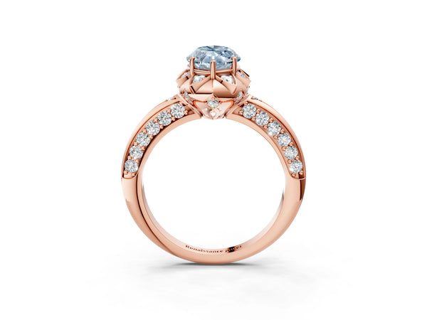 Rose gold Fancy Blue Marquise  Halo Split Shank Pave Diamond Ring with Petal Prong Setting