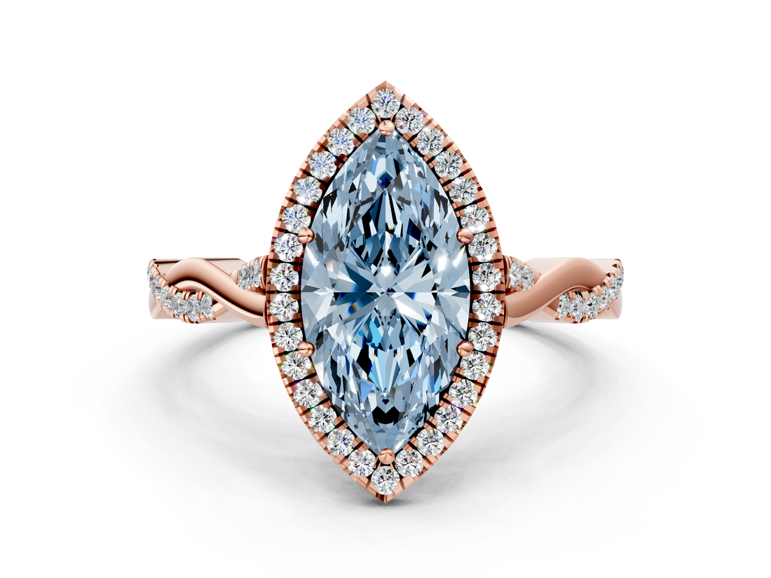 Rose gold Fancy Blue Marquise  Halo Twist Band Solitaire Ring_20