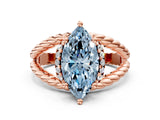 Rose gold Fancy Blue Marquise  Halo Twisted Band Four-Prong Ring_45