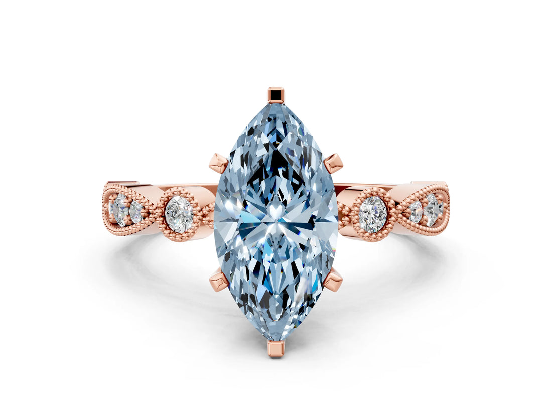 Rose gold Fancy Blue Marquise  Milgrain Bezel Diamond Engagement Ring with Solitaire Prong Setting_172
