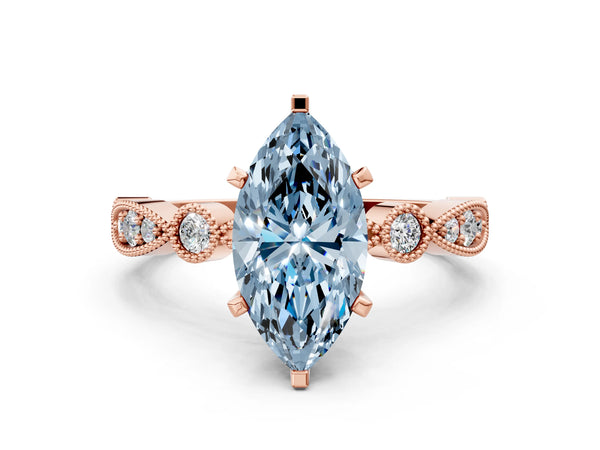 Rose gold Fancy Blue Marquise  Milgrain Bezel Diamond Engagement Ring with Solitaire Prong Setting