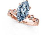 Rose gold Fancy Blue Marquise  Milgrain Bezel Diamond Engagement Ring with Solitaire Prong Setting_173