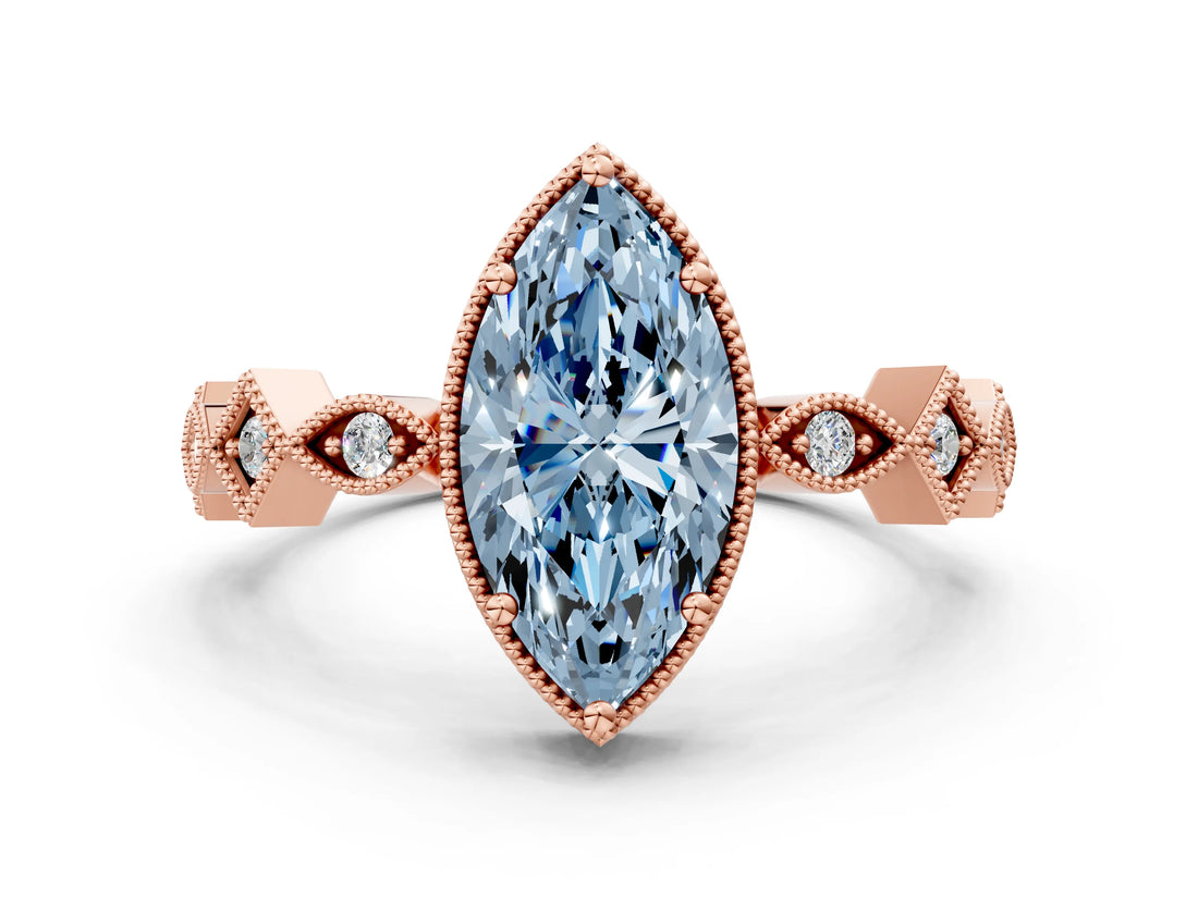 Rose gold Fancy Blue Marquise  Milgrain Marquise Diamond Twist Band Ring_63