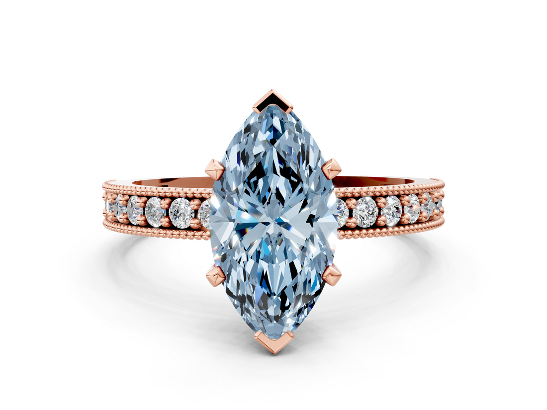 Rose gold Fancy Blue Marquise  Milgrain Pave Diamond Engagement Ring with Four-Prong Setting_167