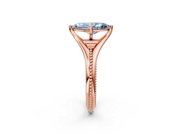 Rose gold Fancy Blue Marquise  Solitaire Beaded Band Six-Prong Setting