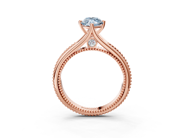 Rose gold Fancy Blue Marquise  Solitaire Beaded Band Six-Prong Setting