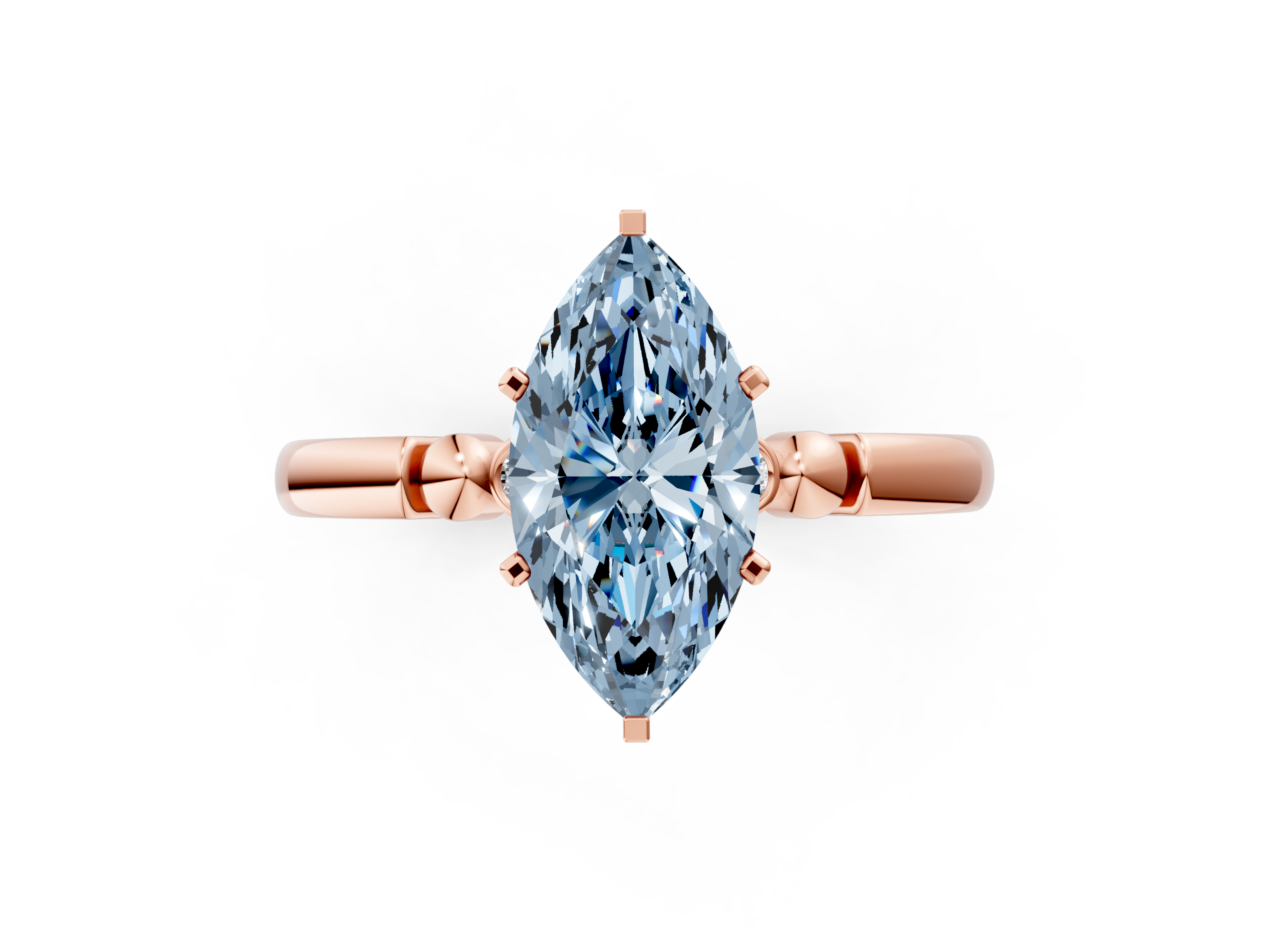 Rose gold Fancy Blue Marquise  Solitaire Beaded Band with Four-Prong Setting_24