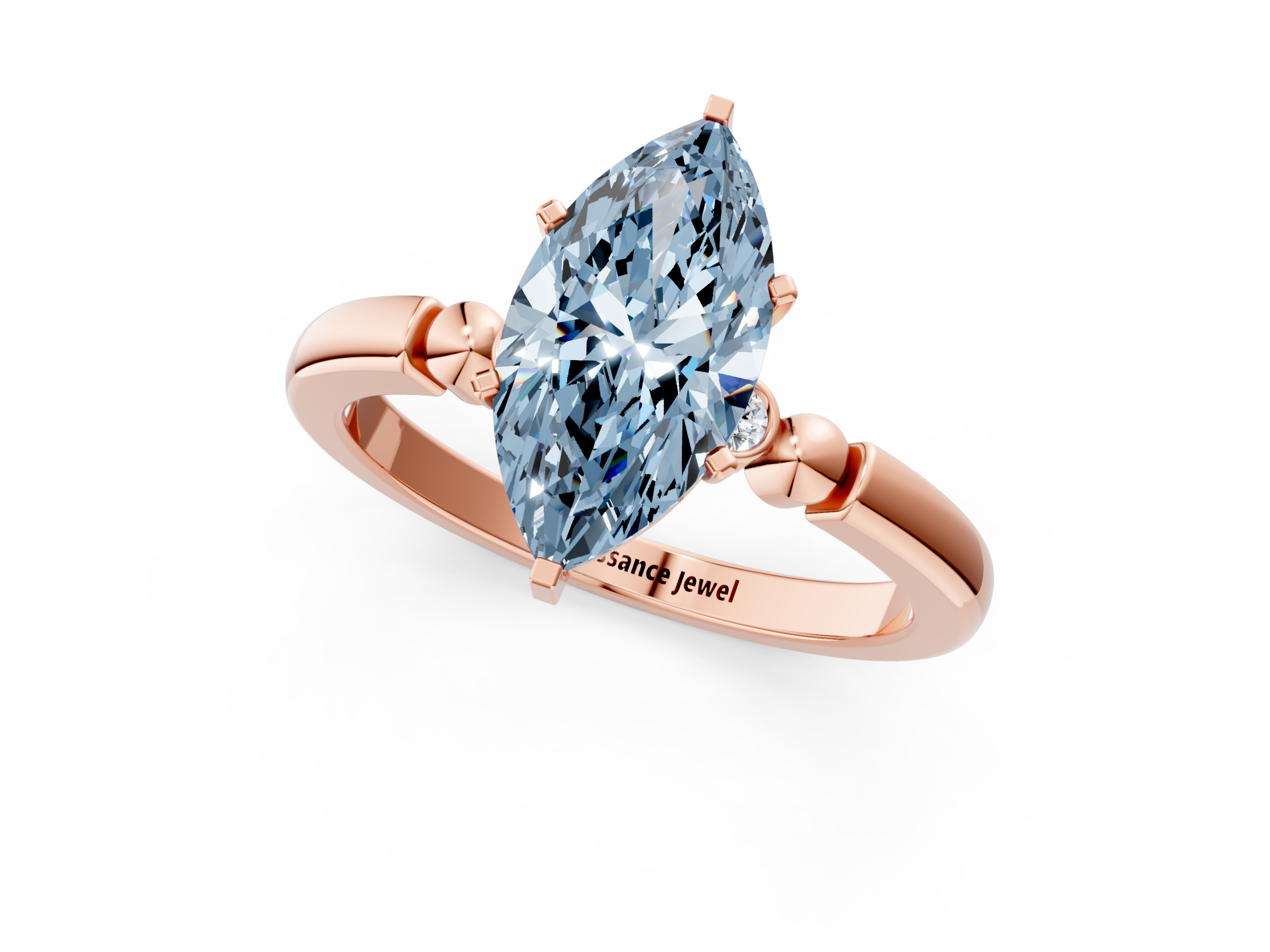 Rose gold Fancy Blue Marquise  Solitaire Beaded Band with Four-Prong Setting_25