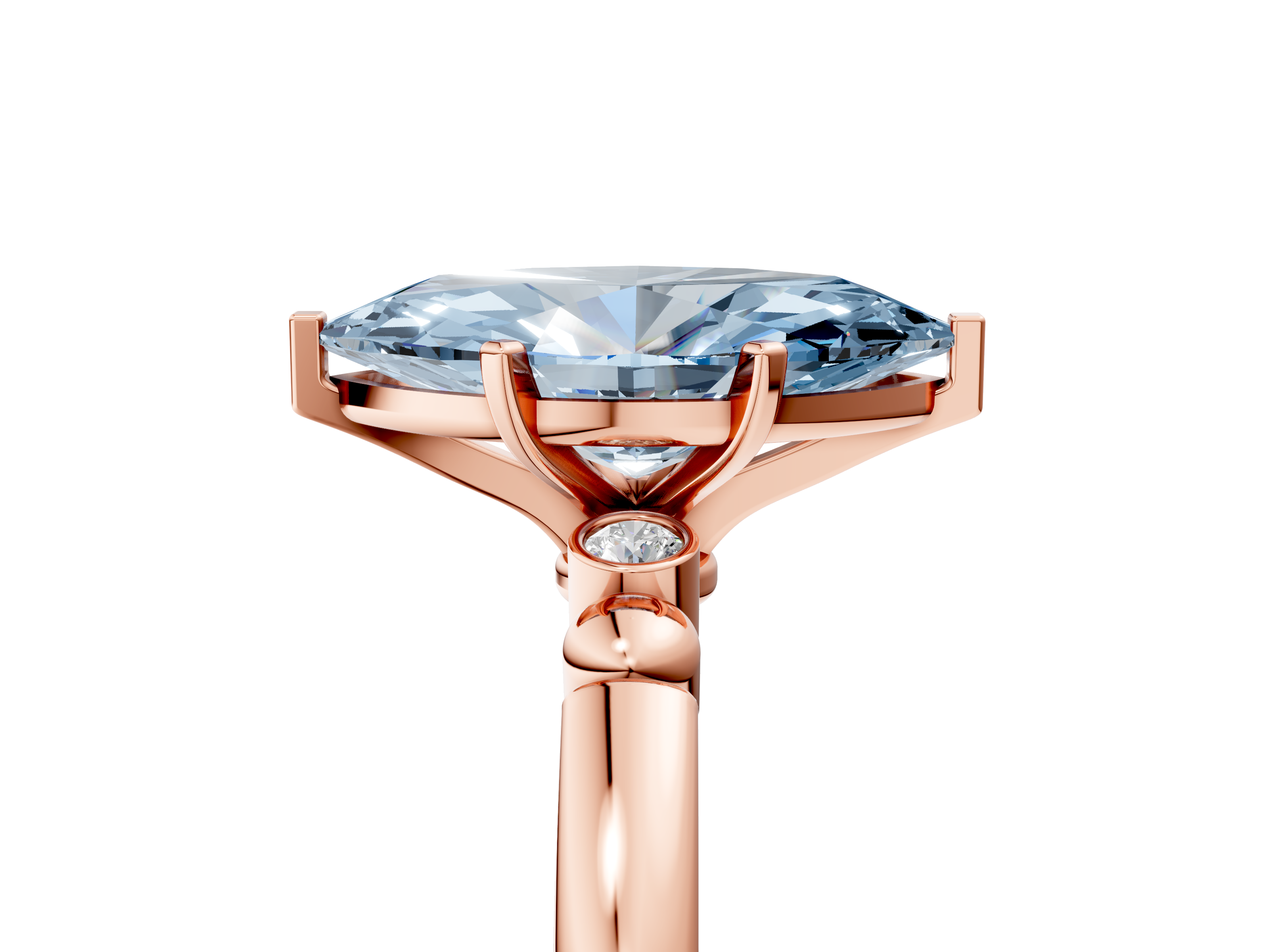 Rose gold Fancy Blue Marquise  Solitaire Beaded Band with Four-Prong Setting_29