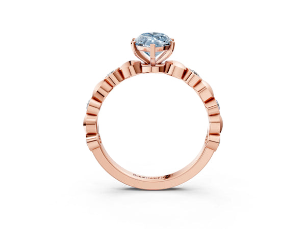 Rose Gold Marquise Engagement Ring Setting for Fancy Blue Center with Bezel Station Beaded Band