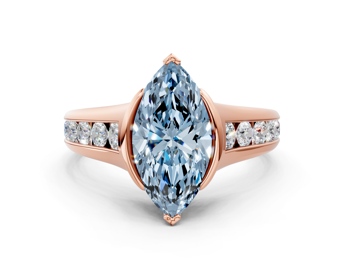 Rose gold Fancy Blue Marquise  Solitaire Bezel-Set Diamond Ring with Channel-Set Band_38