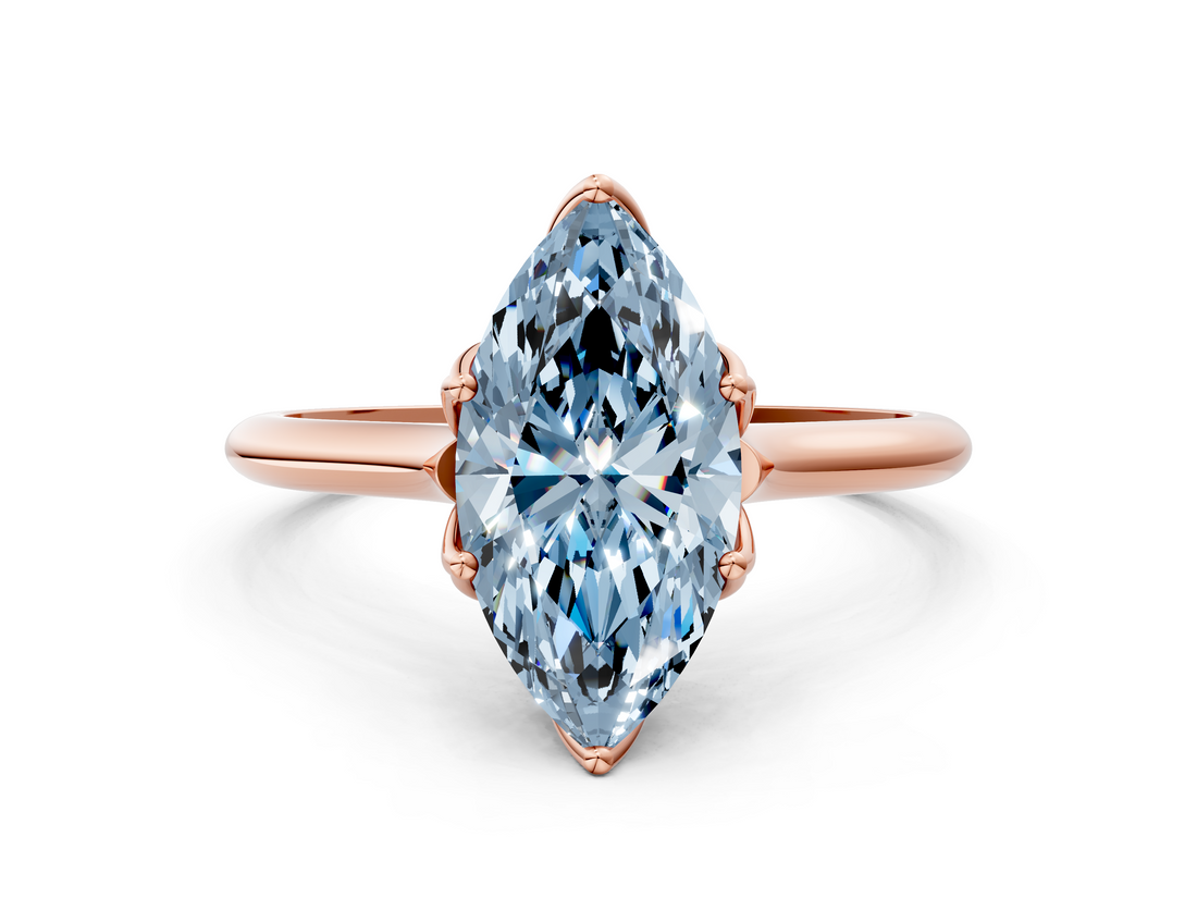 Rose gold Fancy Blue Marquise  Solitaire Cathedral Diamond Ring with Six-Prong Setting_17