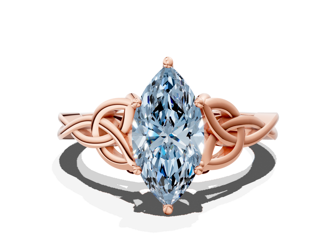 Rose gold Fancy Blue Marquise  Solitaire Celtic Knot Engagement Ring with Four-Prong Setting_61