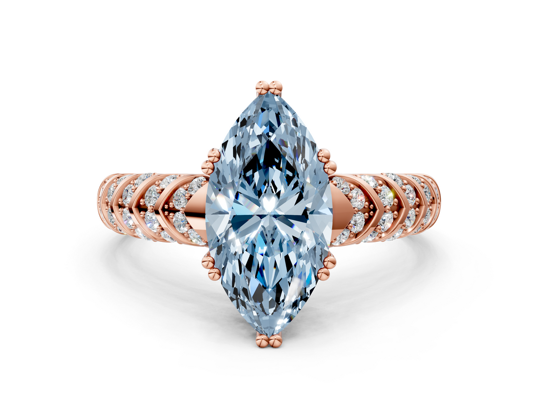 Rose gold Fancy Blue Marquise  Solitaire Chevron Pave Diamond Engagement Ring with Six-Prong Setting_3