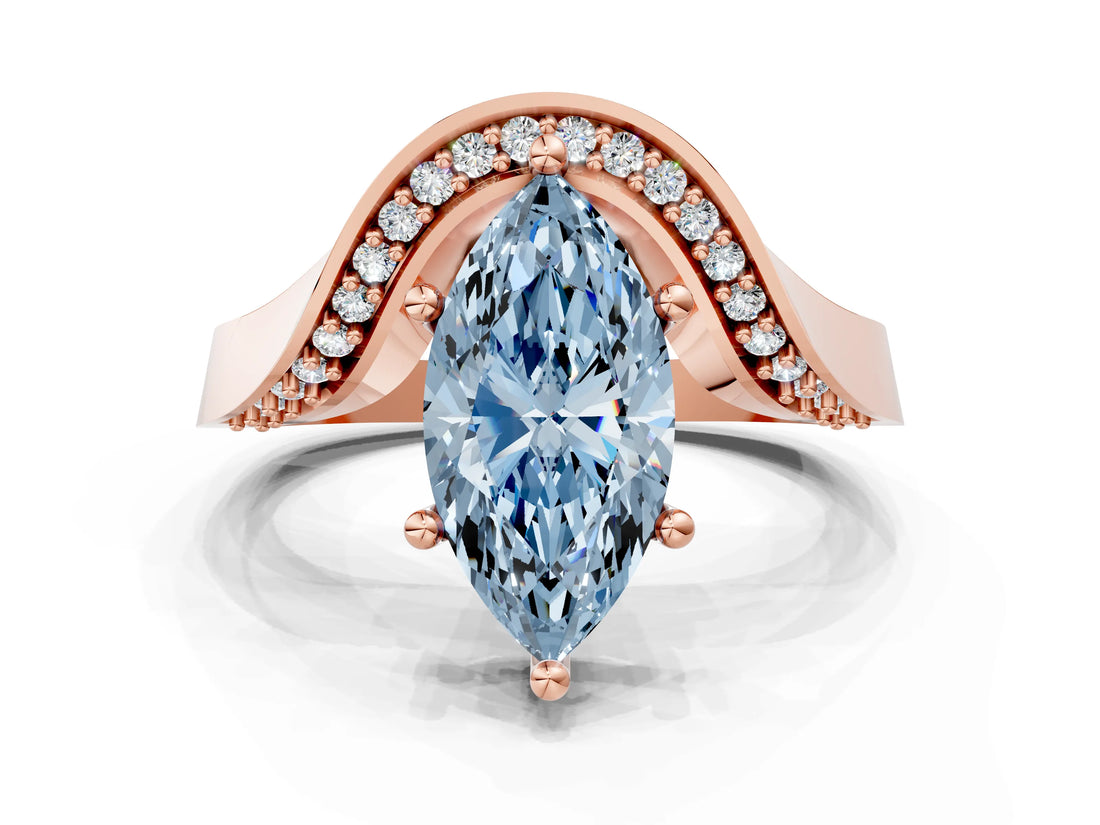 Rose gold Fancy Blue Marquise  Solitaire Diamond Engagement Ring with Pave Band and Four-Prong Setting 1