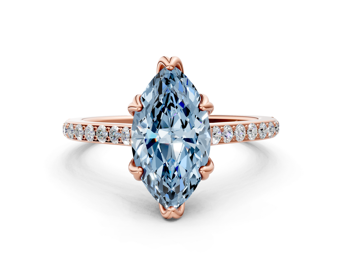 Rose gold Fancy Blue Marquise  Solitaire Diamond Engagement Ring with Pave Band and Six-Prong Setting_20