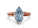 Rose gold Fancy Blue Marquise  Solitaire Diamond Engagement Ring with XO Engraved Band and Four-Prong Setting 2