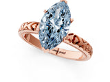 Rose gold Fancy Blue Marquise  Solitaire Diamond Engagement Ring with XO Engraved Band and Four-Prong Setting 3
