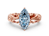 Rose gold Fancy Blue Marquise  Solitaire Diamond Leaf Vine Band with Prong Setting_28