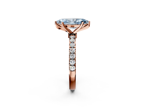 Rose gold Fancy Blue Marquise Cut Diamond Solitaire Ring with Pavé Accents and Four-Prong Setting