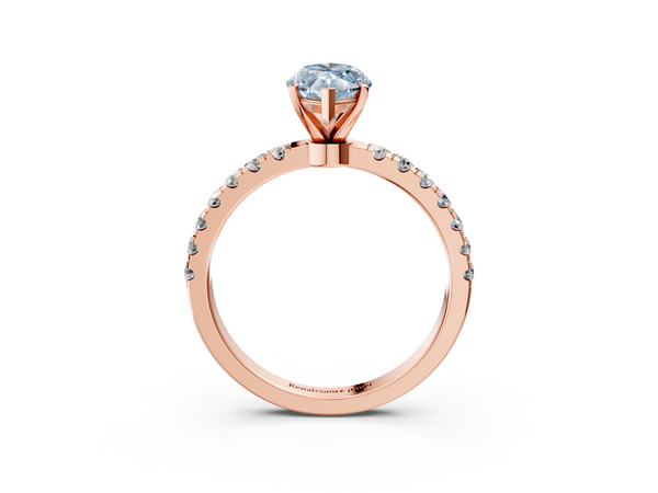 Rose gold Fancy Blue Marquise Cut Diamond Solitaire Ring with Pavé Accents and Four-Prong Setting