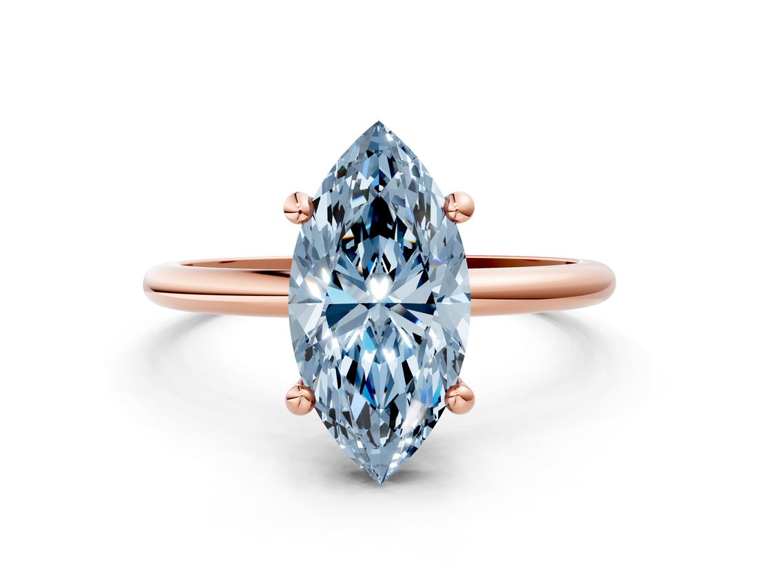 Rose gold Fancy Blue Marquise  Solitaire Diamond Ring with 4-Prong Setting on a Classic Band_3