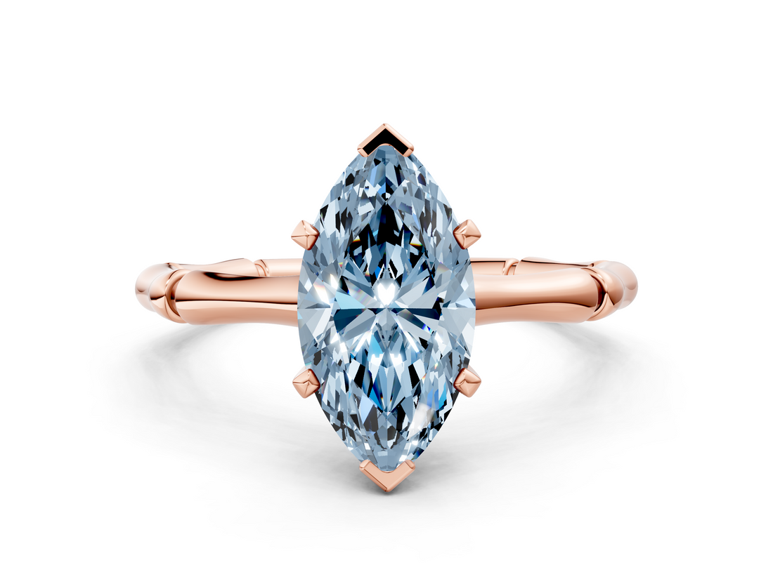 Rose gold Fancy Blue Marquise  Solitaire Diamond Ring with Bamboo Band and Four-Prong Setting_52