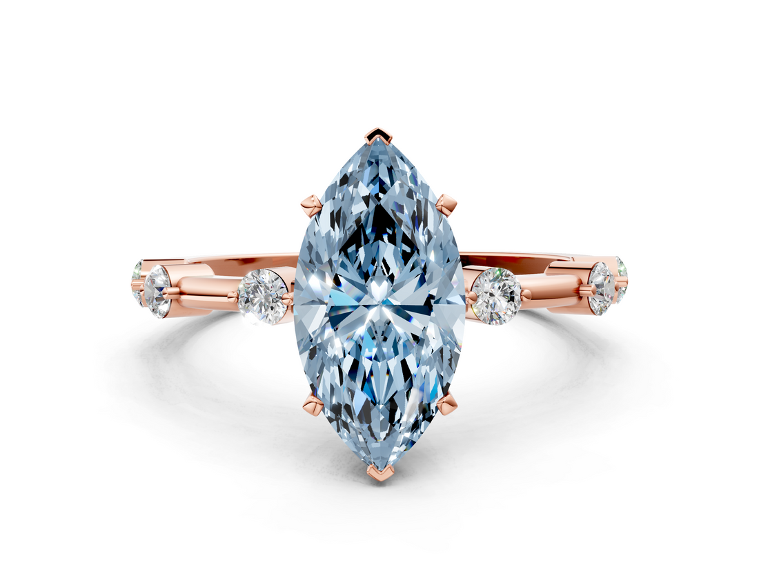 Rose gold Fancy Blue Marquise  Solitaire Diamond Ring with Bezel Set Side Stones and Prong Setting_3