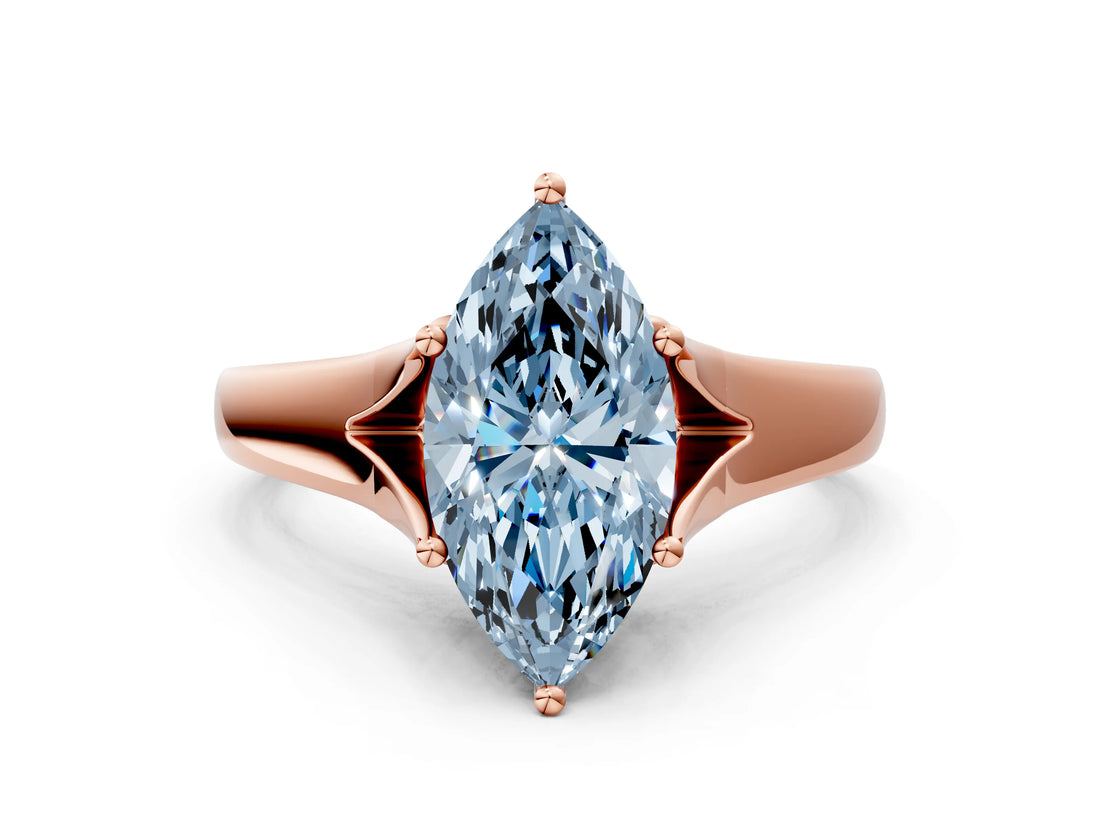 Rose gold Fancy Blue Marquise  Solitaire Diamond Ring with Cathedral Band and Four-Prong Setting_65