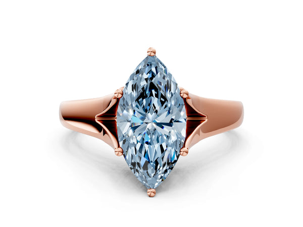 Rose gold Fancy Blue Marquise  Solitaire Diamond Ring with Cathedral Band and Four-Prong Setting